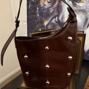 Brown Leather Studded Women's Bag